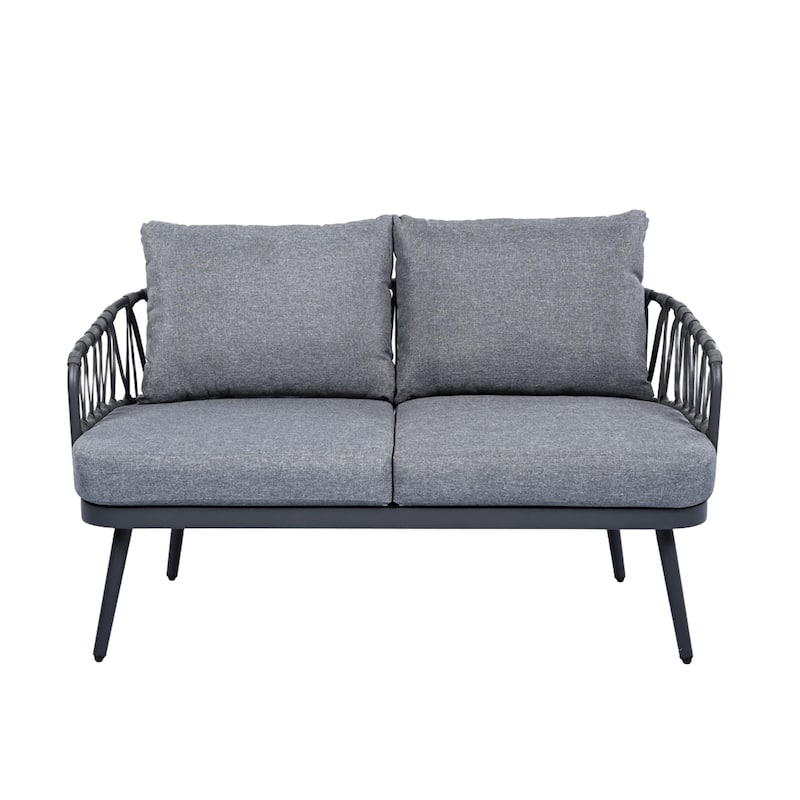 4-Piece Outdoor Patio Furniture Set, All Weather Sectional Furniture Set with Woven Rope Chairs and Coffee Table