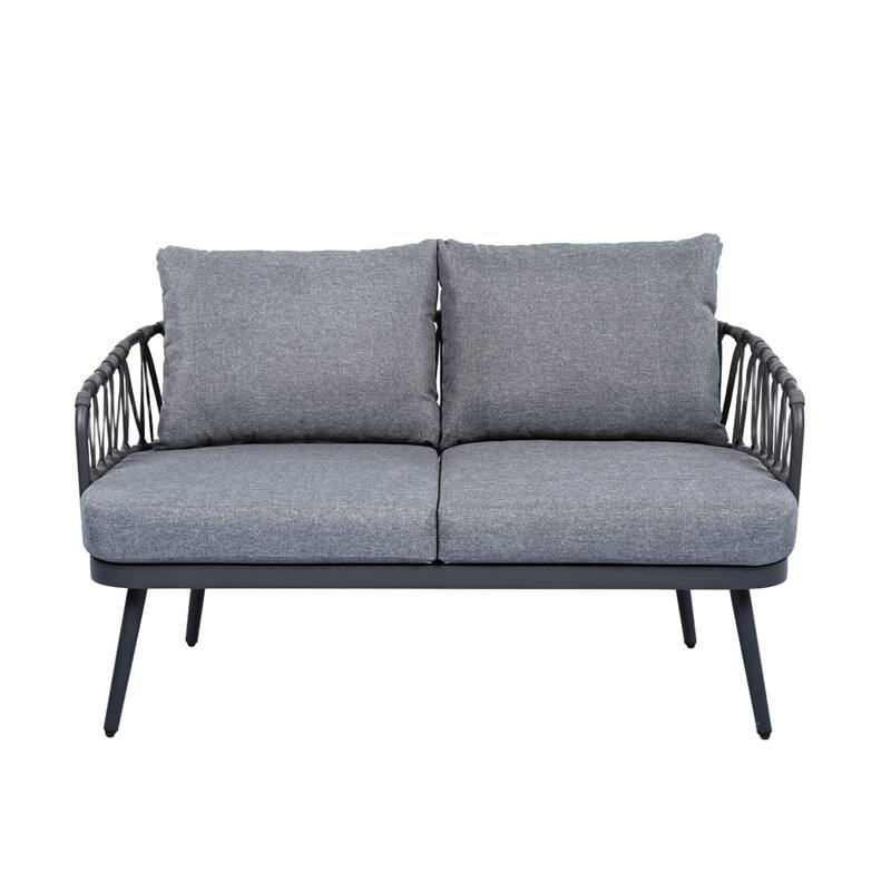 Christopher Knight Home - Elias 4-Piece Patio Conversation Set with Woven Rope Backrest and Coffee Table