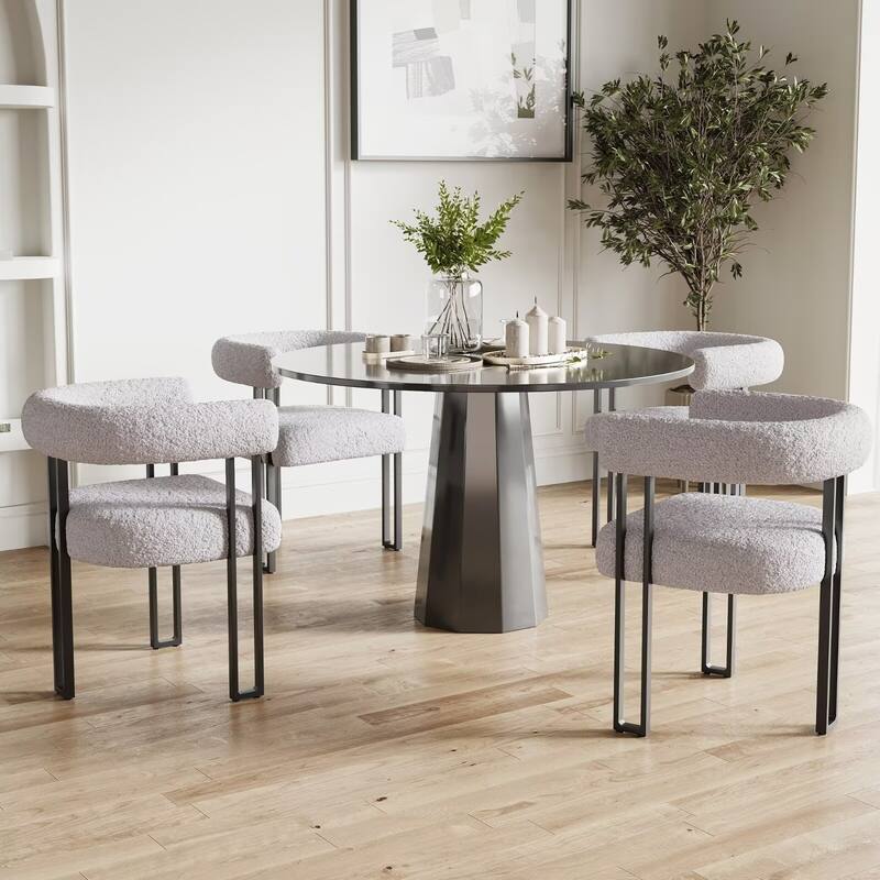 Upholstered Dining Arm Chairs with Metal Frame, Cushioned Seat & Back (Set of 2)