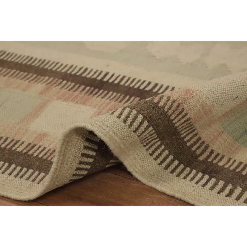 Hand Woven Oriental 100% Wool Carpet Southwestern Tribal Green Kilim Area Rug - 6' 9'' X 4' 11''