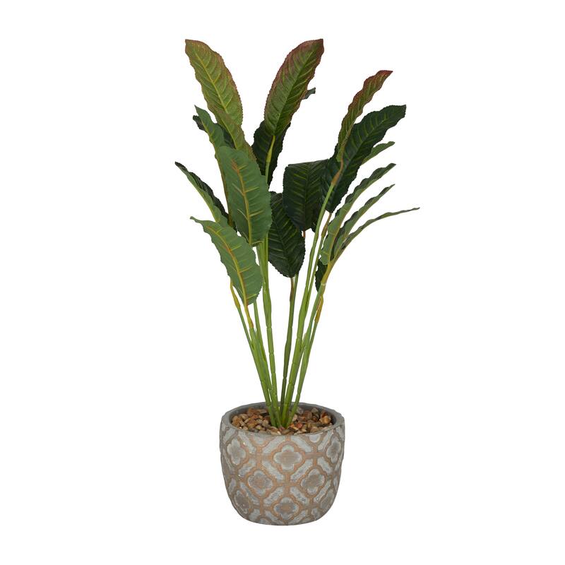 Faux Foliage Crotons Artificial Plant with Realistic Leaves and Geometric Patterned Pot - Green - Roche River Decor