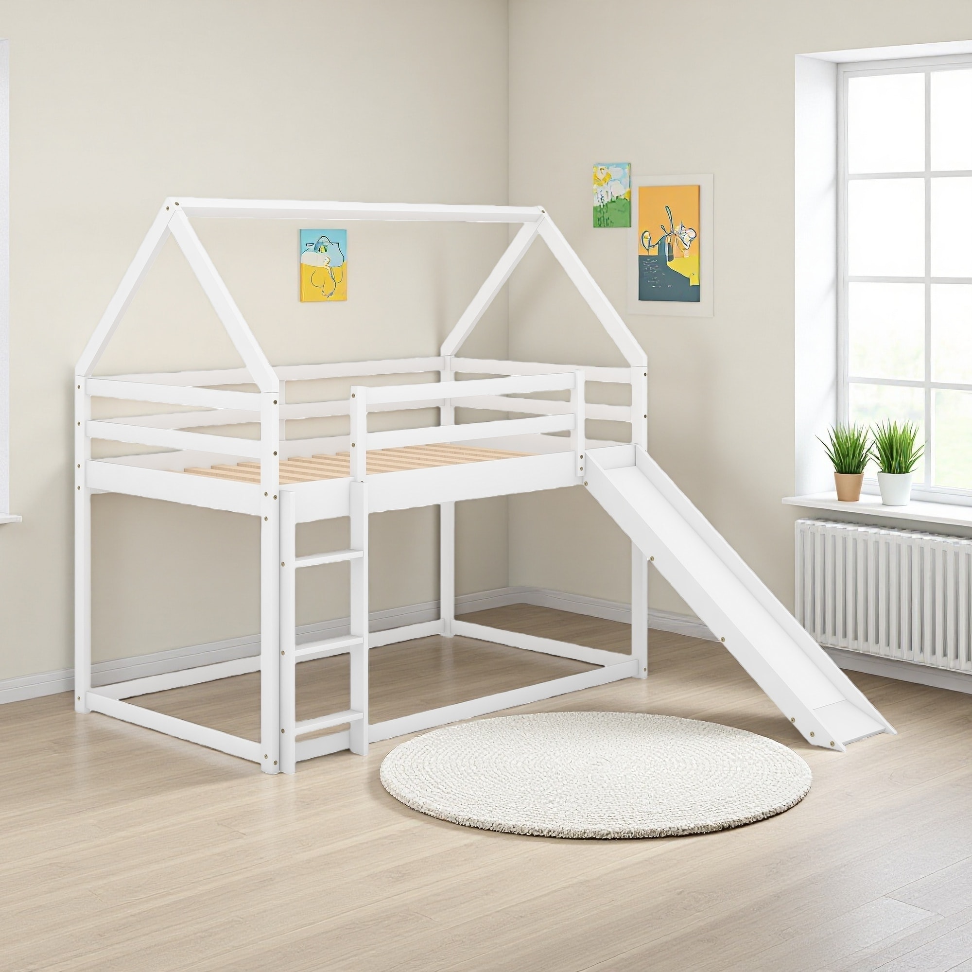 Twin Pine Bunk House Bed with Slide & Ladder