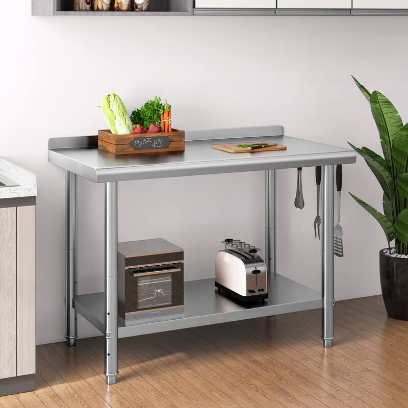 Stainless Steel Table for Prep & Work with Backsplash - 48'' X 24"