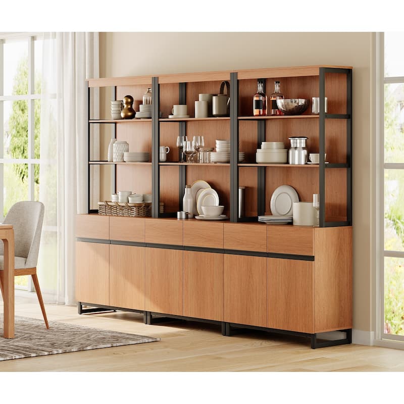 WAMPAT Modern 72" Tall Bookcase with Metal Base and Adjustable Shelves, Library Book Shelf with Storage Cabinet