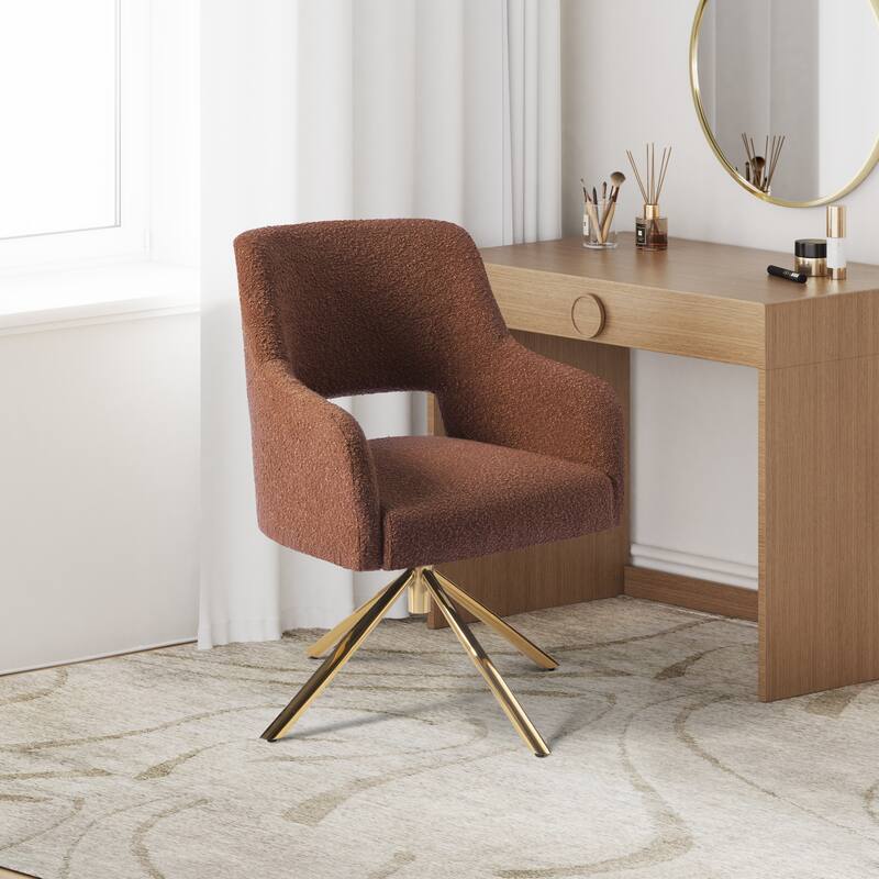 Boucle Polyester Upholstered Swivel Accent Chair - Stain Resistant - Rust
