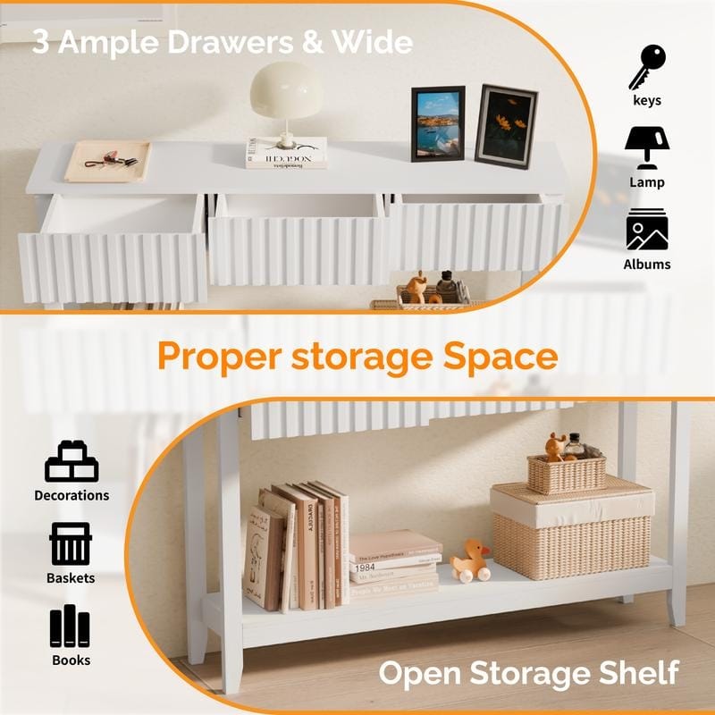 VINGLI White 2-Layer 3-Drawer MDF Grille Entry Table