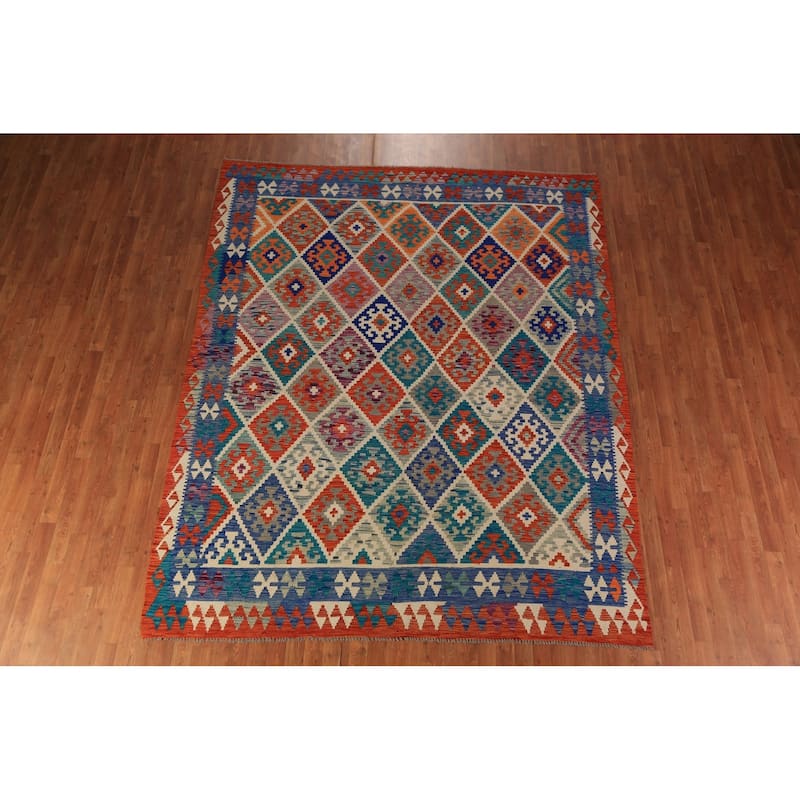 Trellis Kilim Oriental Area Rug Flatweave Wool Carpet - 7'9"x 10'0"
