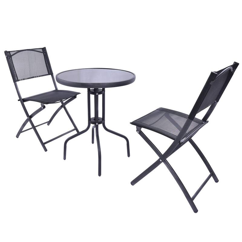 Gymax Outdoor Patio Furniture 3PCS Garden Backyard Folding Bistro Set - Set of 3
