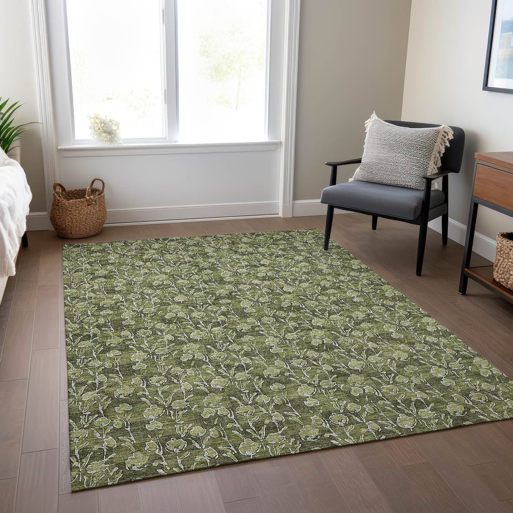 Machine Washable Indoor/ Outdoor Chantille Modern Floral Impressions Rug