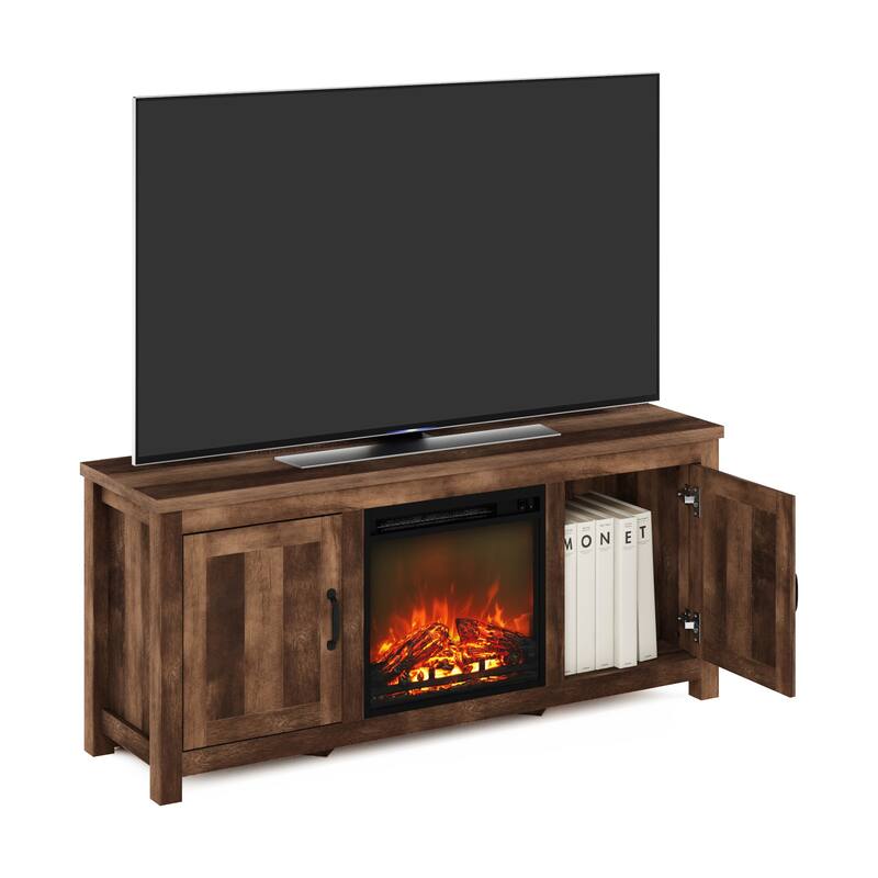Furinno Jensen Farmhouse Barn Door Fireplace TV Stand with Storage