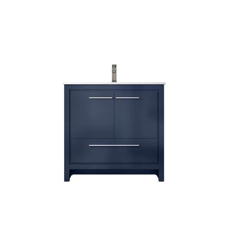 Lafarre Bath Vanity Quartz Top, Sink and Gun Metal Faucet - 36 inch - Navy Blue