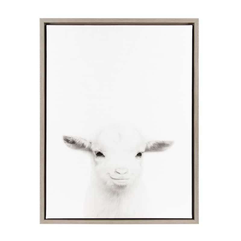 Kate and Laurel Sylvie Baby Goat Framed Canvas by Simon Te Tai - 18x24 - Plastic - Grey