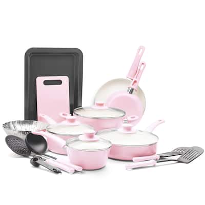 Soft Grip 18 Piece Cookware Set, Pink