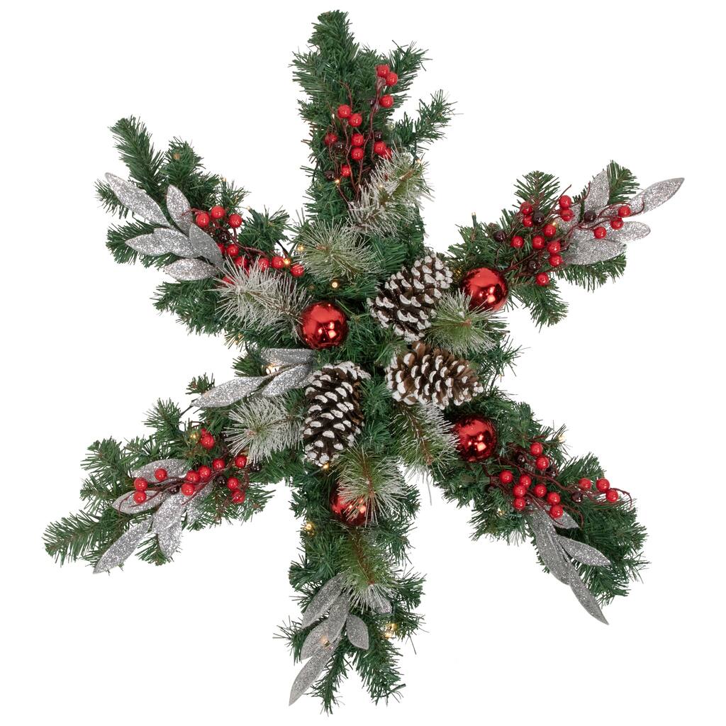 32" Pre-Lit Decorated Frosted Pine Cone and Berries Artificial Christmas Snowflake Wreath