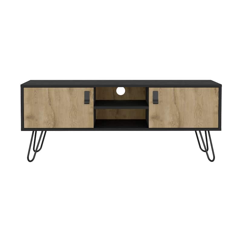 Metal Leg Tv Stand with 2 Door and Open Shelf Bed Bath