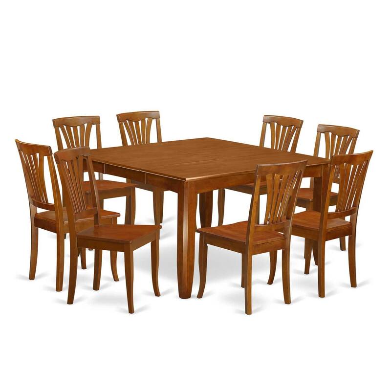 HomeStock 9-Piece Square Saddle Brown Finish Solid Wood Top Dining Table with 8-Chairs