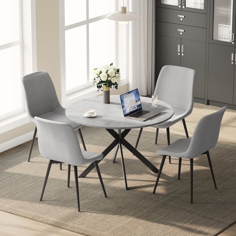 EROMMY Space-Saving 47.2" Round Dining Table Set for 4 - Ideal Small Kitchen & Dining Room Furniture, Includes 4 Chairs - Grey