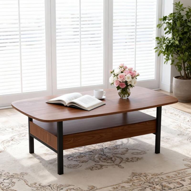47.2" Wooden Coffee Table with Drawer Storage & Metal Legs for Living Room - 47.2"Wx22"Dx16.7"H