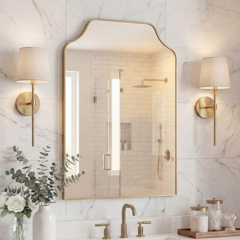 JONATHAN Y Scalloped-Top Metal Framed Wall Mounted Mirror - 36 H x 24 W x 1.08 D