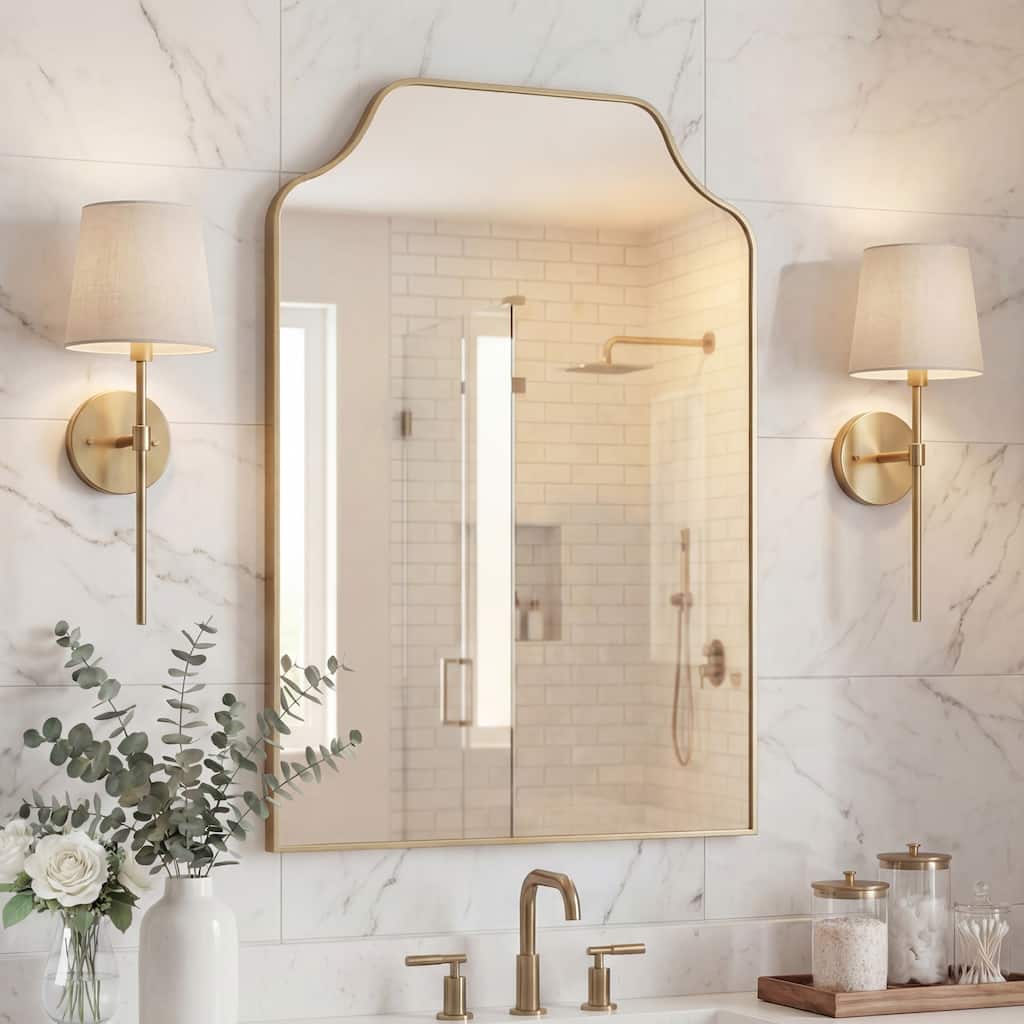 JONATHAN Y Scalloped-Top Metal Framed Wall Mounted Mirror - 36 H x 24 W x 1.08 D