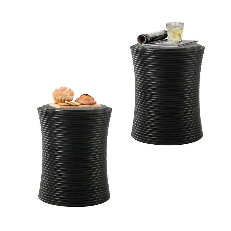 COSIEST Outdoor Black Concrete Side Table - Black-2piece