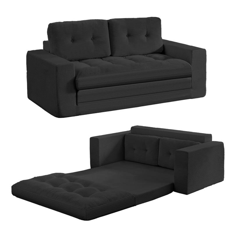 Mixoy 71'' 2-in-1 Convertible Futon Loveseat Sofa Bed,Corded Fabric Foldable Tufted Buttons 2-Seater Sleeper Sofa