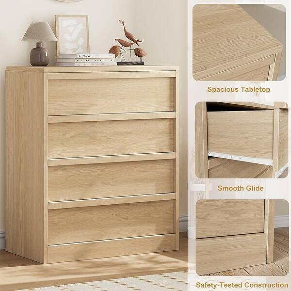 dimension image slide 5 of 7, 30" 3 Drawer Nightstand, Modern Bedside Table with Storage, Natural Oak