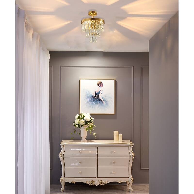 3-Light 3 Tier Gold Chandelier With Crystal Accents