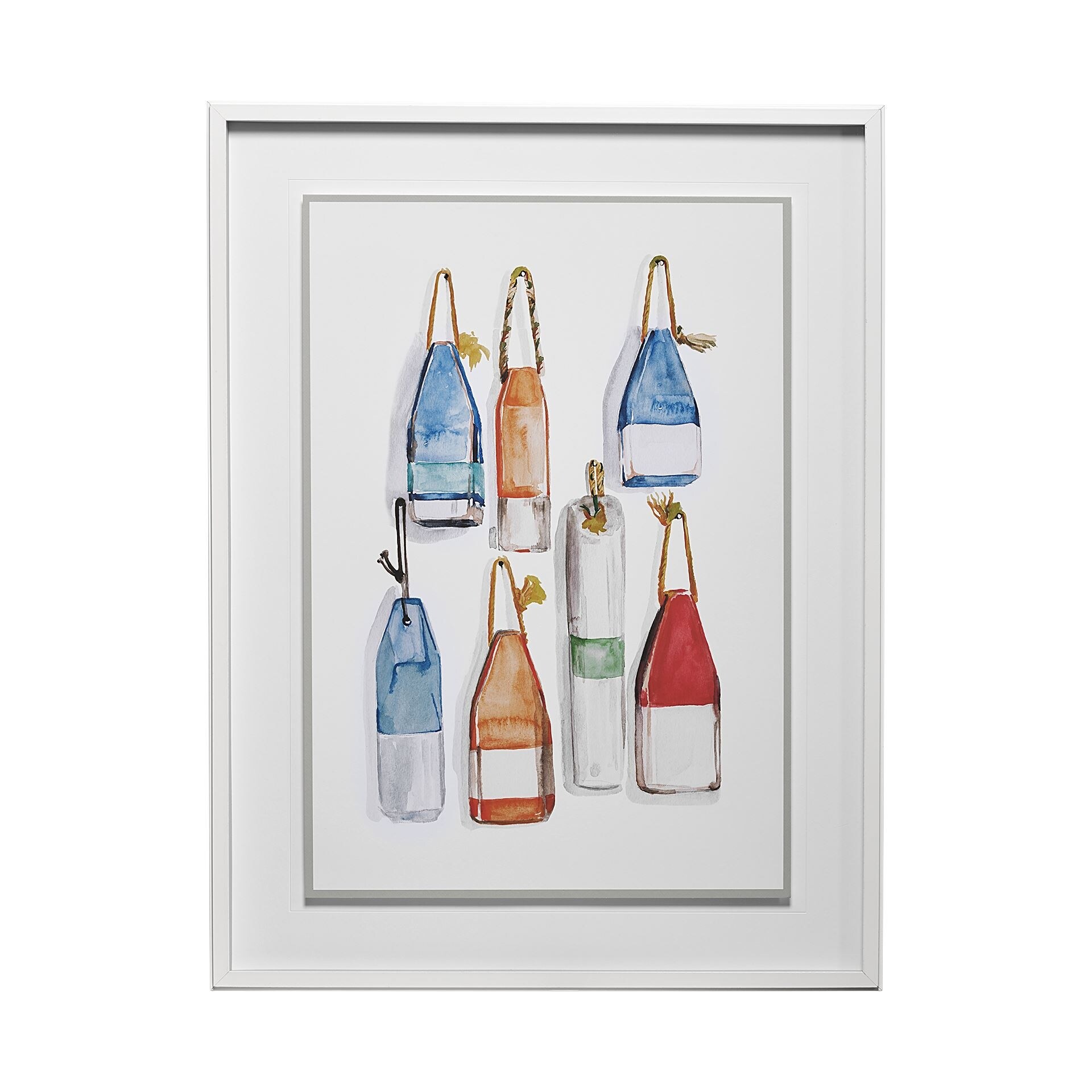 Mercana Watercolor Buoys I by Jenifer Paxton Parker a Framed Art Print Matted under Glass