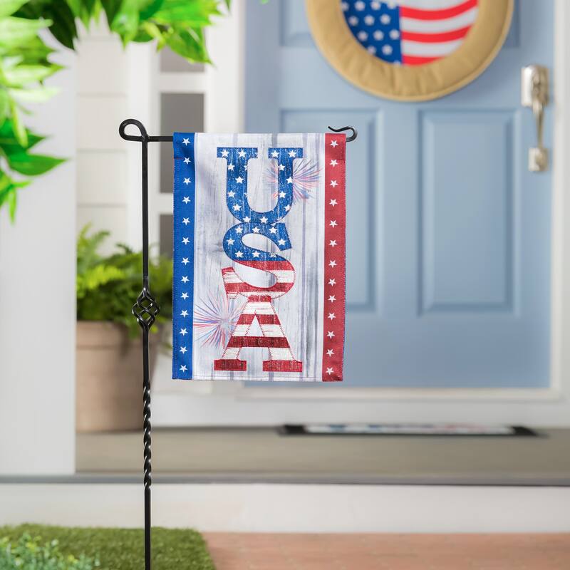 12.5 in. x 18 in. USA Fireworks Garden Burlap Flag