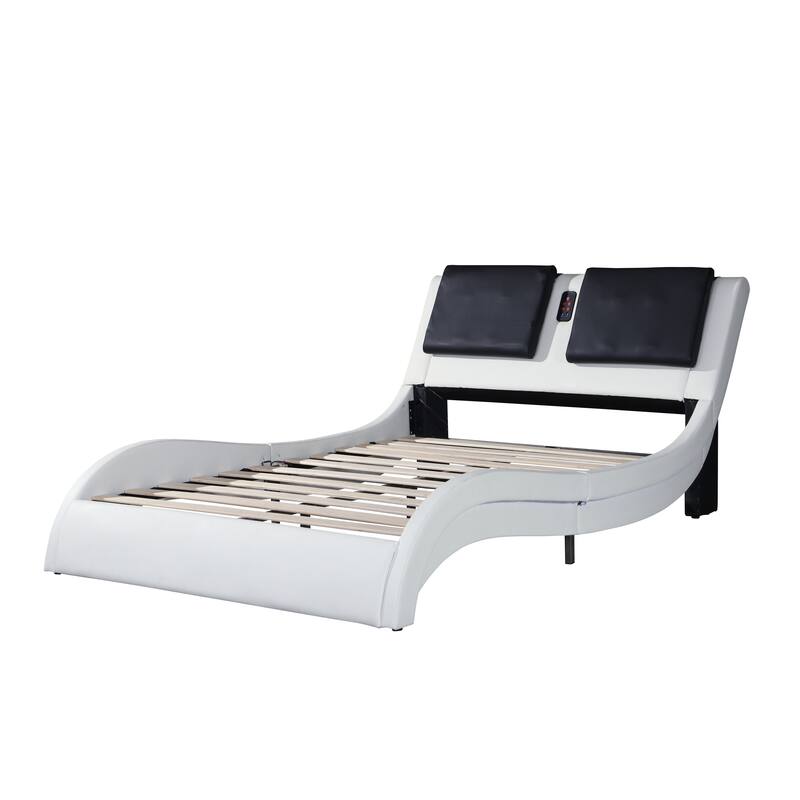 King/Queen Faux Leather Platform Bed with LED, Bluetooth Speakers & Backrest Massage