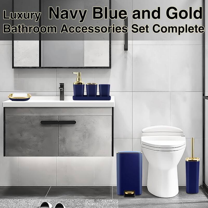 8-piece bathroom set with stainless steel trash can, toilet brush, toothbrush set, soap dispenser