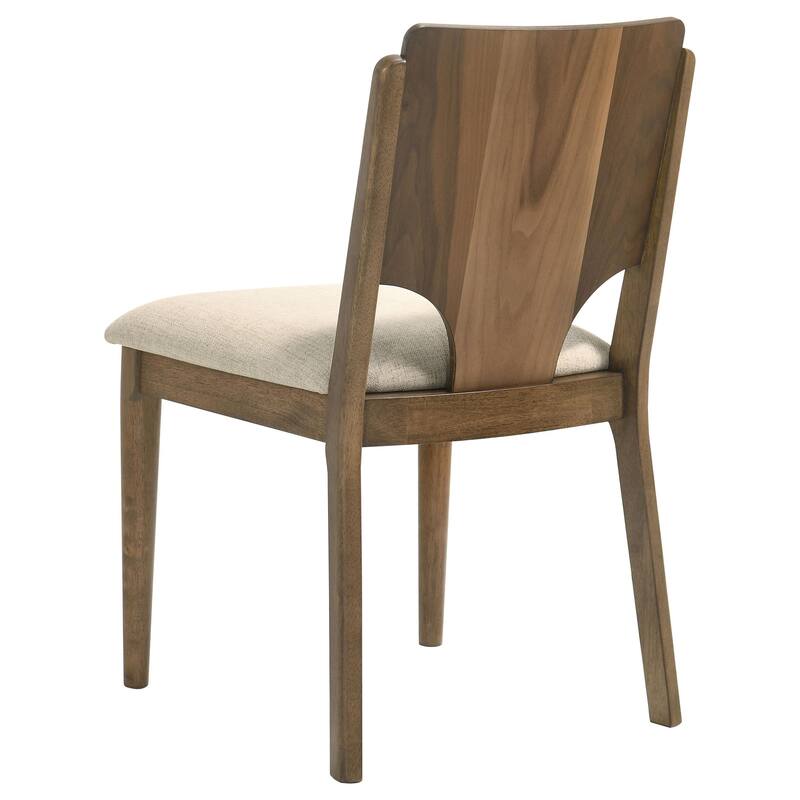 Billie Dining Chair Set of 2, Beige Fabric Seat, Brown Hardwood Frame