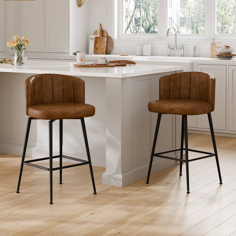 Swivel Upholstered Bar & Counter Stool Set with Metal Frame - 37" H X 19.7"W X 18.7" D