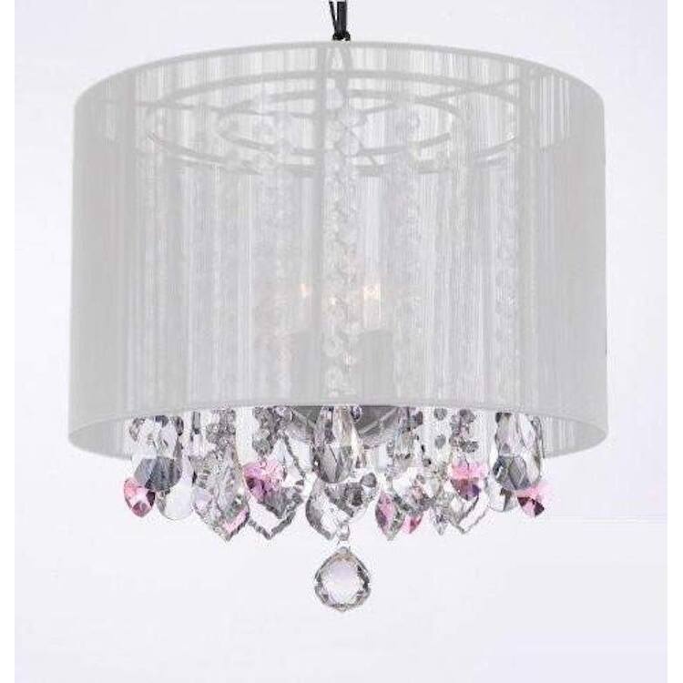 Crystal Chandelier With Large White Shade & Pink Crystal*Hearts* - Chandeliers For Bedrooms by Overstock.com