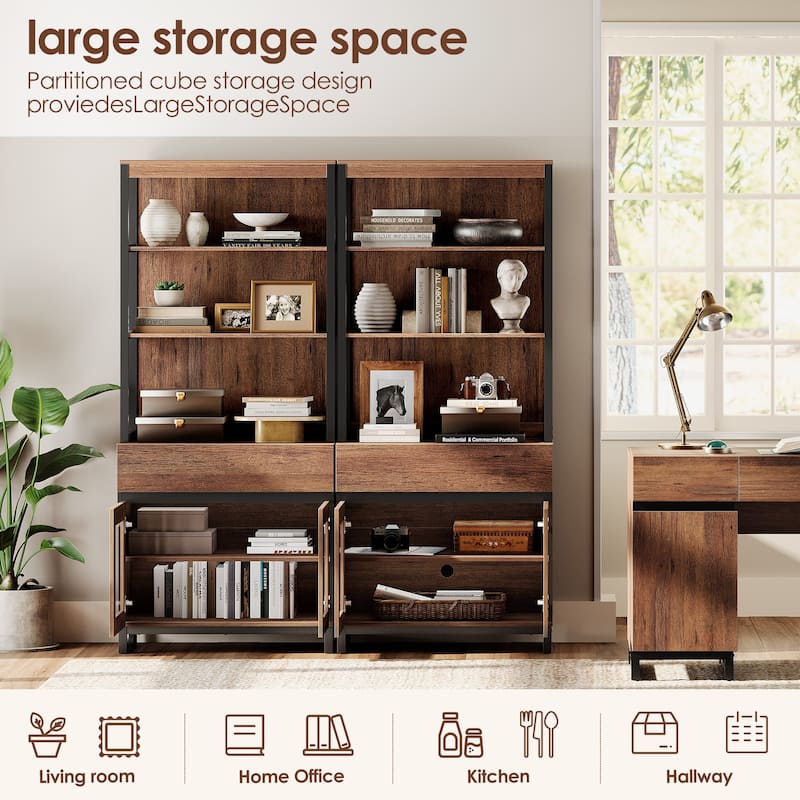 2 PCS Modern 72" Tall Buffet Cabinet with 2 Drawers and Open Shelves, Storage Cabinet for Dining Room or Kitchen