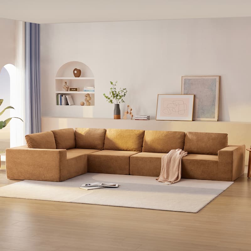 147" Fabric Modular Sectional Sofa with Wide Seats & No Assembly - Brown
