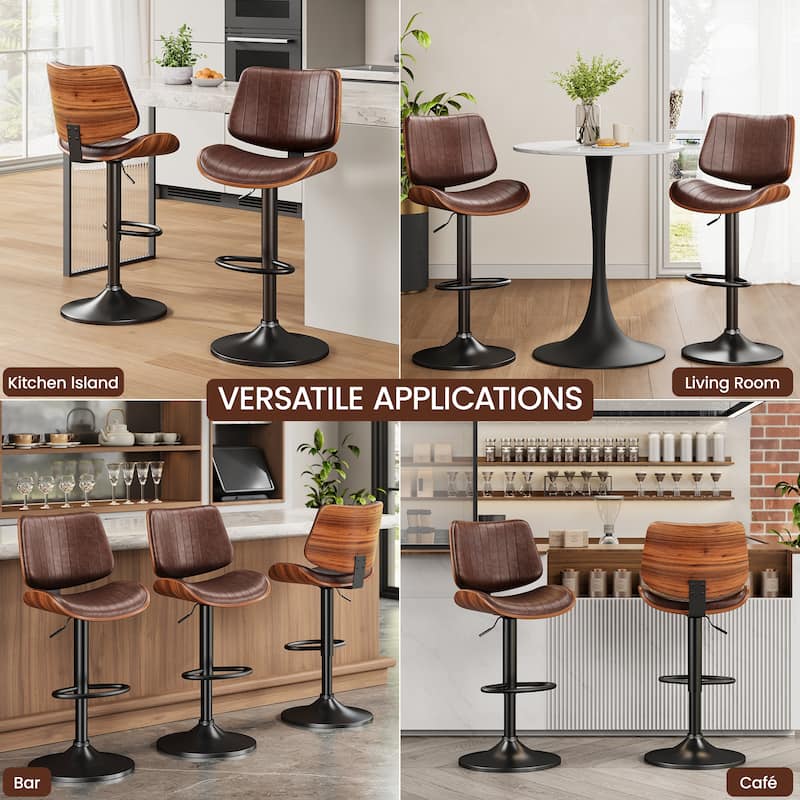 Swivel Adjustable Height Counter Stools, Bar Stools with Backs - 20" W X 18"D X 24-33" H