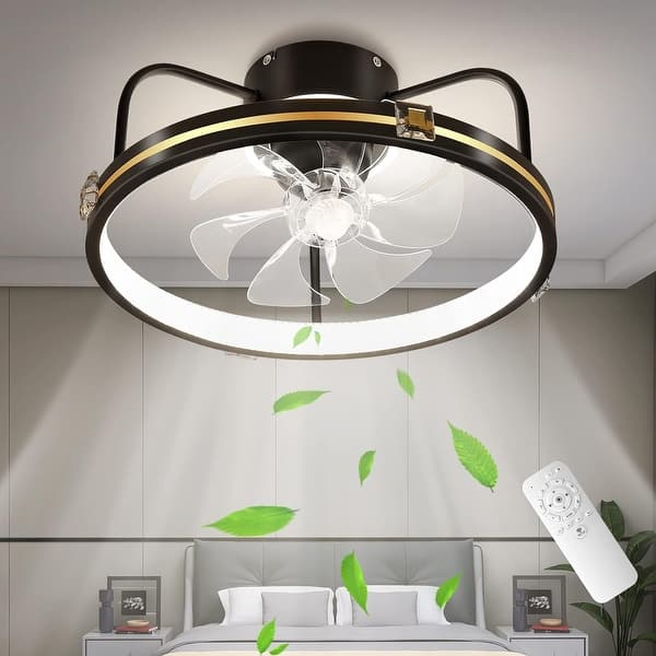 Flush Mount Ceiling Fan With Light & Remote - 19 Low Profile DC Motor, Dimmable LED 3000K-6500K