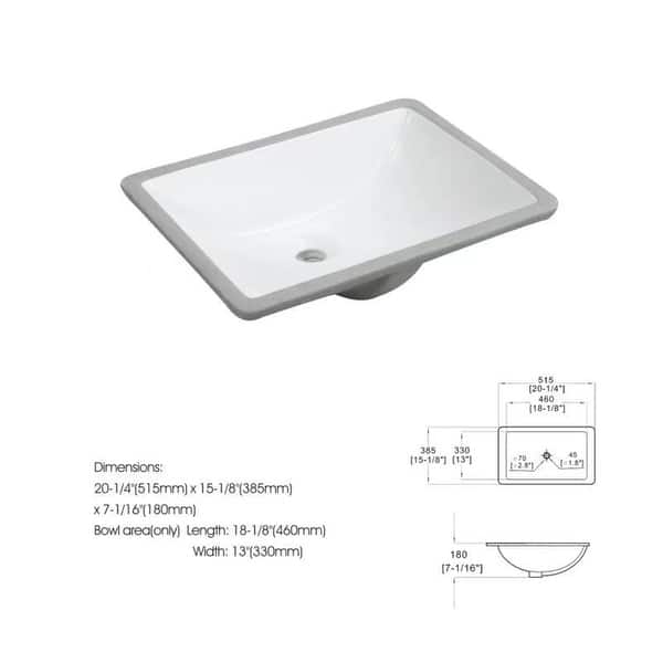White Rectangular Undermount Bathroom Sink