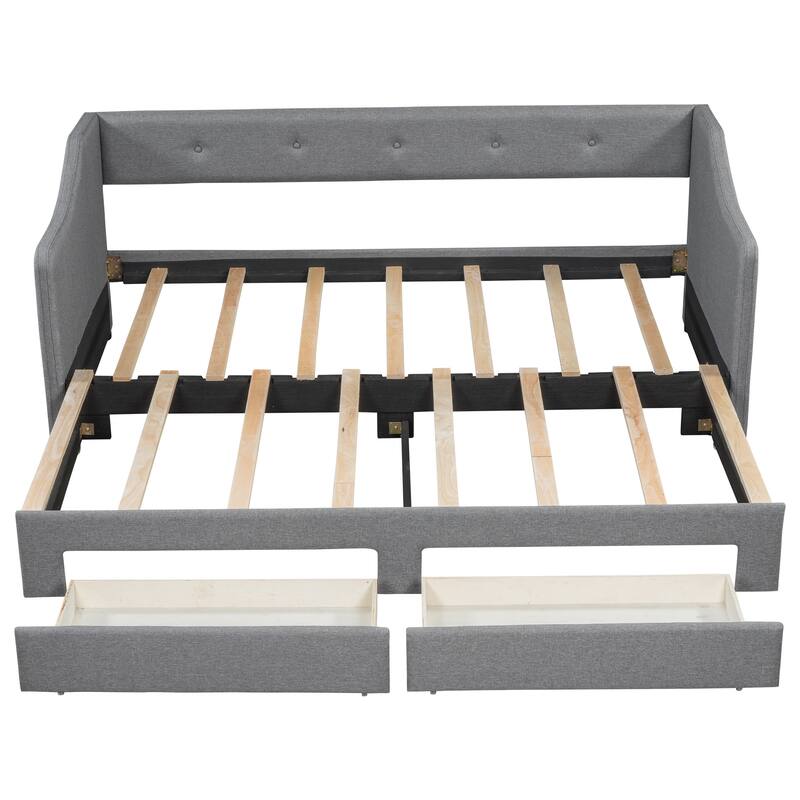 Twin XL to King Upholstered Daybed with Two Storage Drawers, Expandable Design, No Box Spring Required