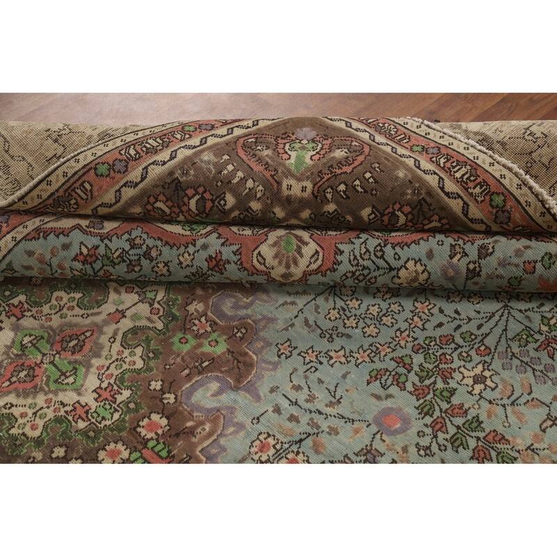 Blue Traditional Tabriz Persian Rug Hand-Knotted Floral Wool Carpet - 6'8"x 9'7"