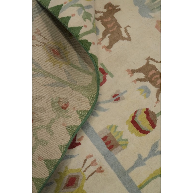 Hand-knotted Traditional Wool Beige Floral Oriental Area Rug - 12' 2'' X 9' 0''