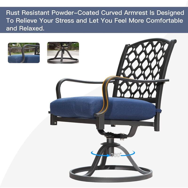 7-Piece Outdoor Metal Patio Dining Set with Swivel and Stationary Chairs, and Weather-Resistant Rectangle Table