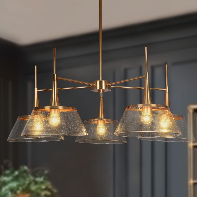 Mola Modern Gold 5-Light Wheel Chandelier Glass Cluster Pendant Lights for Dining Room