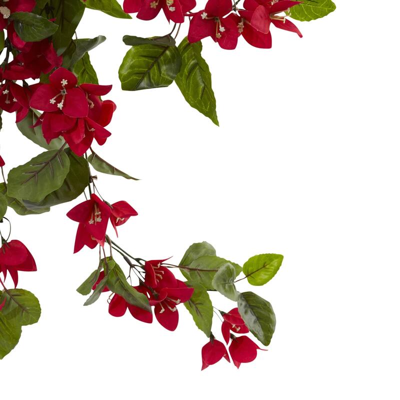 Hanging Artificial Plants Set of 2 - 28" Tuscan Bush - Indoor Outdoor Decor - UV Proof Foliage - Red