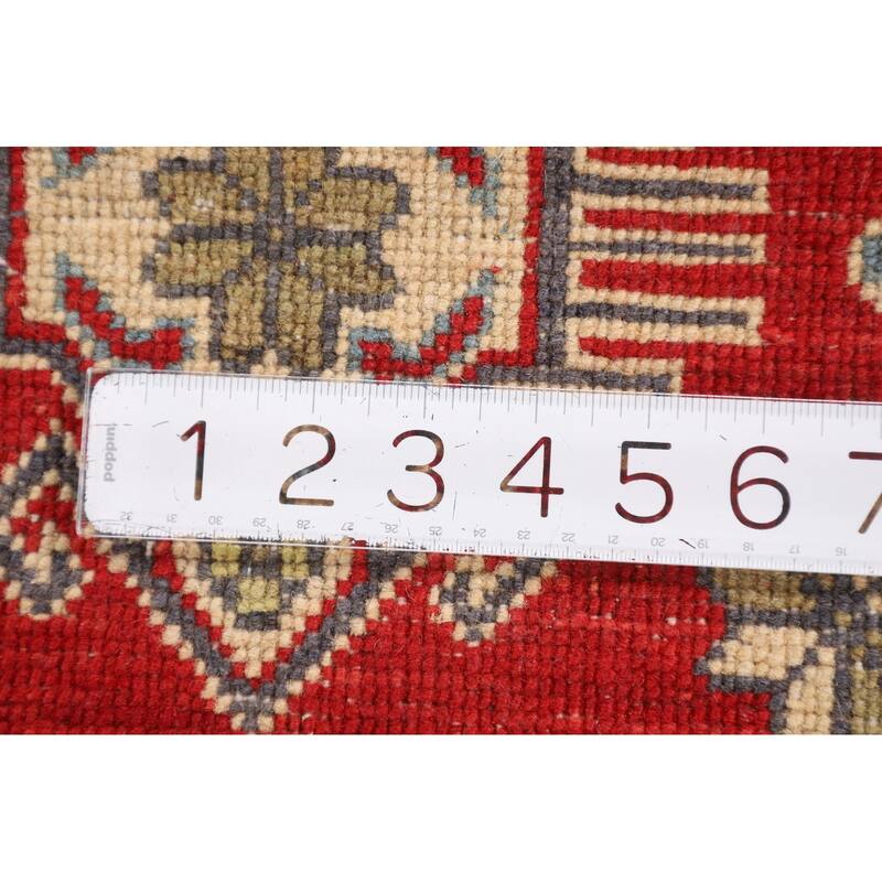Red Geometric Kazak Oriental Runner Rug Handmade Wool Carpet - 2'1" x 5'10"