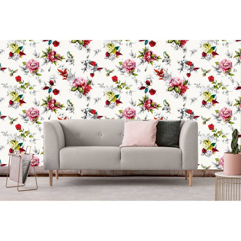 Fayaee Floral and Birds Removable Wallpaper - 10'ft H x 24''inch W