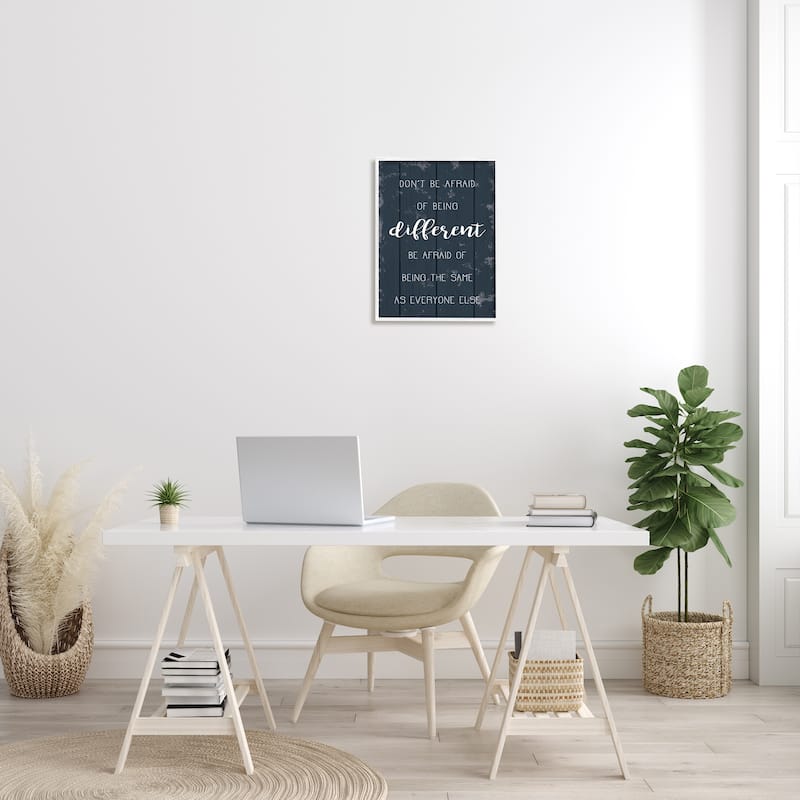 Stupell Don't Be Afraid Blue Wood Texture Inspirational Word Design Framed Wall Art, Design By Artist Daphne Polselli