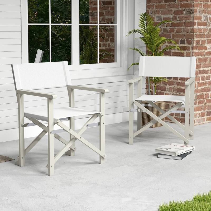 Gymax 2PCS Folding Director Chair w/ Acacia Wood Frame & Machine